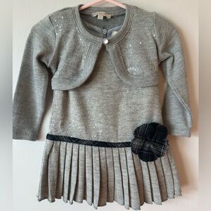 Elegant Gray baby Dress with Cardigan Floral Detail sequins unique plaid